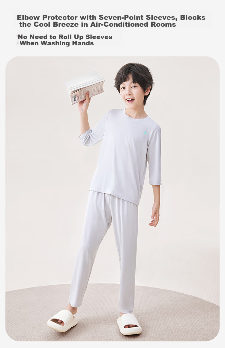 Jiusuiban Children's Pajama Set, Boys' Infant Grade A Class Spring And Summer Home Wear, Three-Quarter Sleeve Long Pants Air Conditioning Suit, 510017Z 9