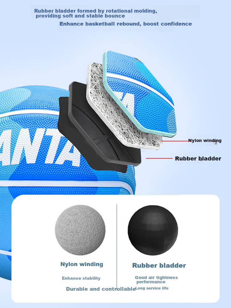 ANTA Basketball, Size 7 for Children's Games, Indoor And Outdoor Use, Wear-Resistant, Suitable for Cement Courts, Elementary School Students And Teenagers, Blue Basketball 13