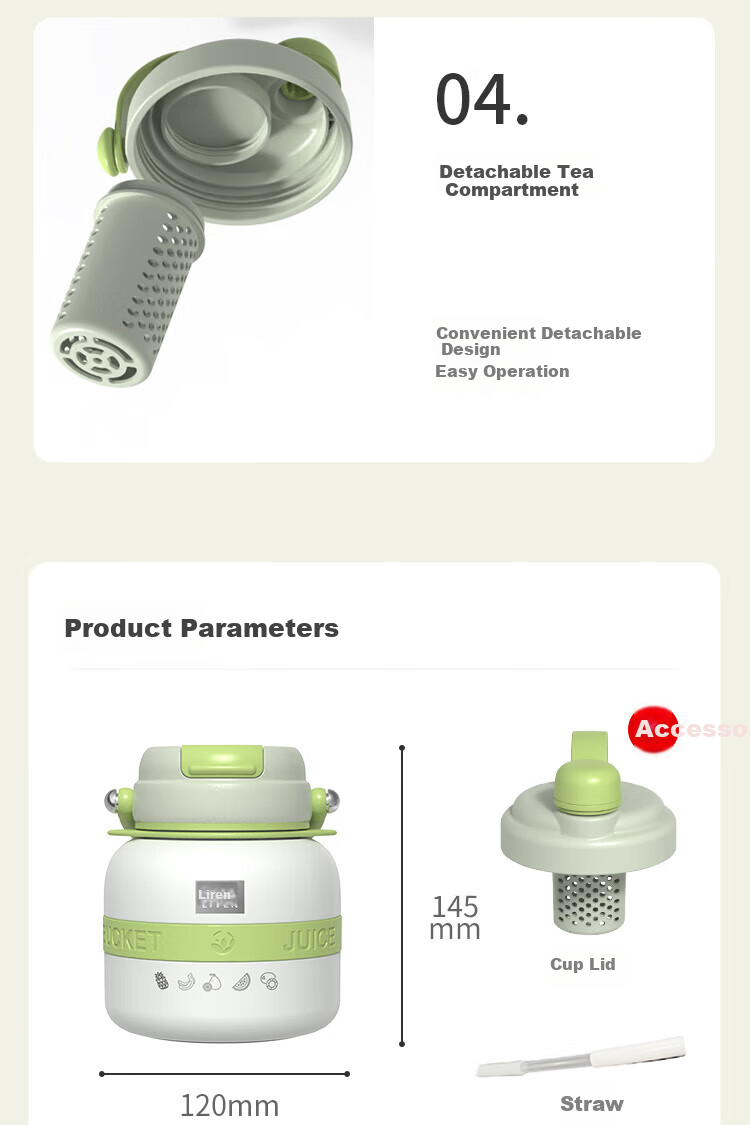 Liven Portable Juicer Cup with Ice Crusher, 750ml Stainless Steel Travel Cup, Small Blender Bottle for Outdoor Use, Food Processor LLJ-A756 20