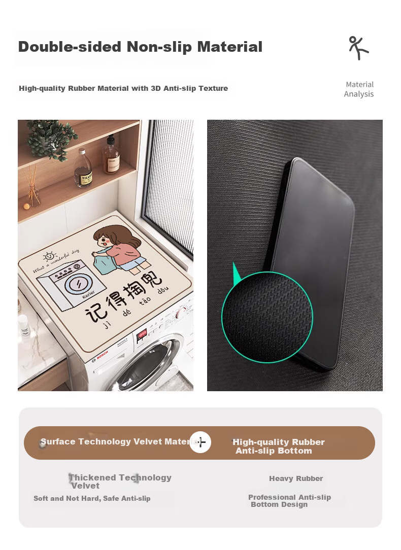 Keruier Washing Machine Cover, Waterproof And Sun-Proof, Diatomaceous Earth Dust-Proof Cover, Refrigerator Top Non-Slip Washable Absorbent Pad, Bedside Table Universal Mat, 60*60cm 8