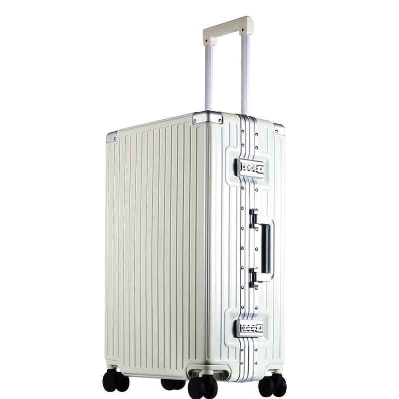WORLD GEOGRAPHY New Large Capacity Aluminum Frame Luggage Suitcase for Men and Women Ivory White 20 Inch