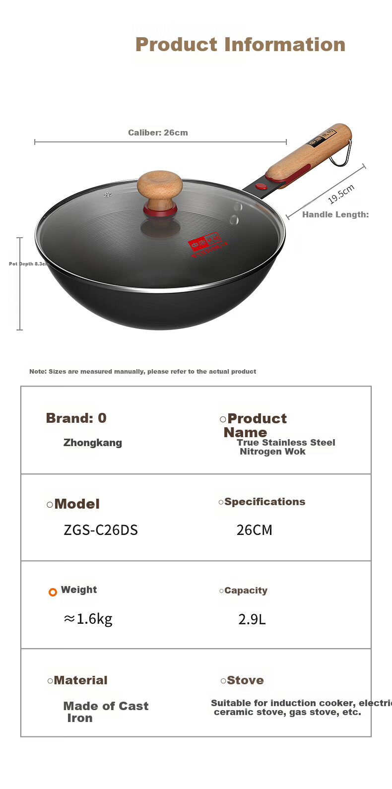 Zhongkang Mini Small Iron Wok Stir-Fry Pan, Non-Coated Traditional Pure Iron, Lightweight for Home Use, Rust-Resistant, Compatible with Induction And Gas Stoves, 26cm 14