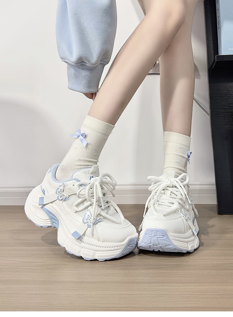 Warrior White Blue Butterfly Dad Sneakers Women New Casual Lightweight Student Sports Shoes White Pink 36 6