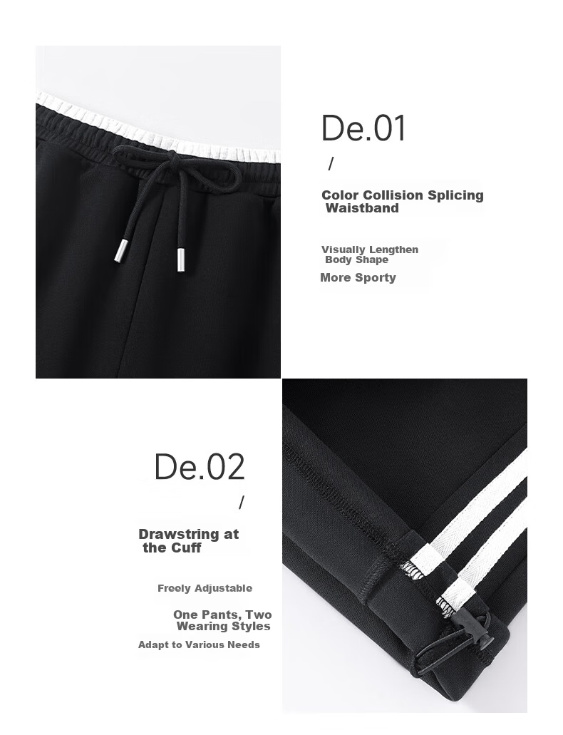 MJ STYLE Striped Wide-Leg Pants for Women, Autumn 2026 Collection, Patchwork Waistband, Casual American-Style Student Two-Way Straight-Leg Sports Sweatpants 4
