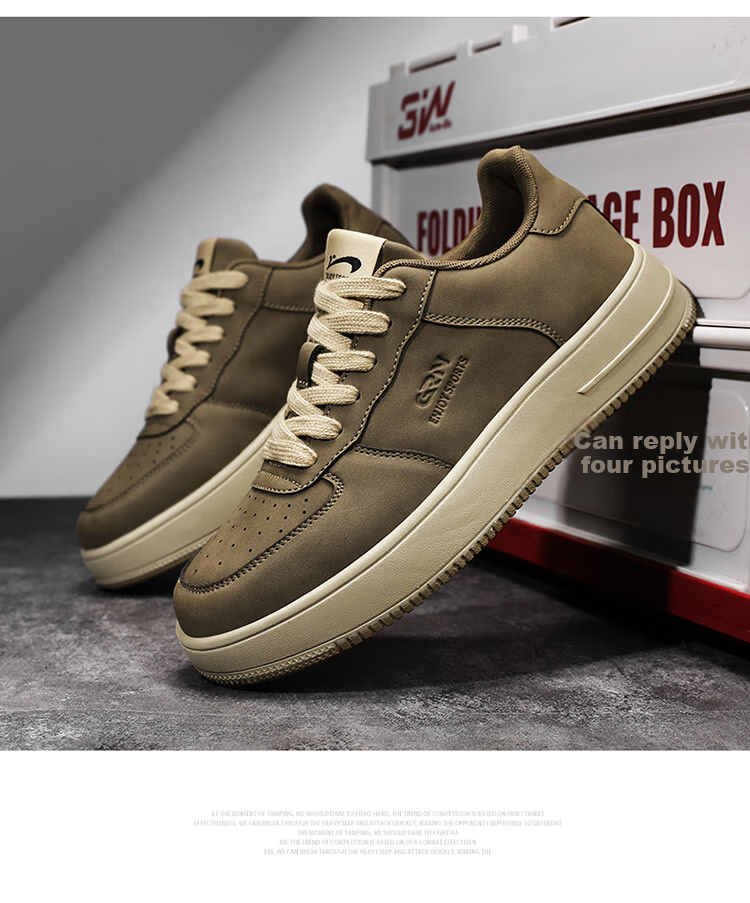 Guirenniao Men's Sneakers, Low-Top Sports Shoes, Soft-Soled Versatile Casual Shoes, Classic White Sneakers, Olive Brown, Size 43 14