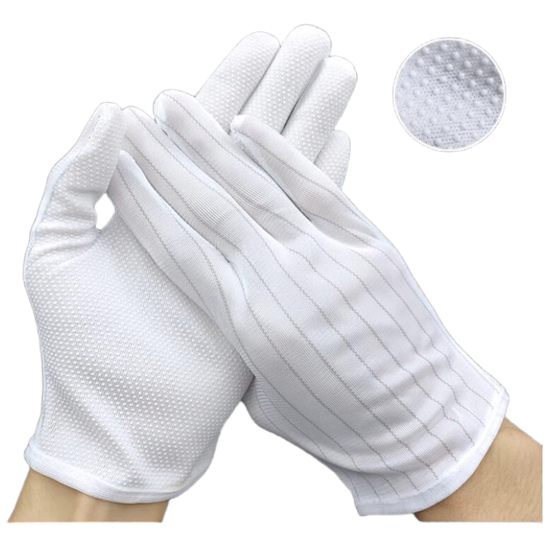 Mitz Anti-Static Gloves Dust-Free Striped Anti-Static Gloves Winter Electronic Factory Assembly Labor Protection Gloves Non-Slip Wear-Resistant Dustproof Beaded Striped Style 10 Pairs/Pack