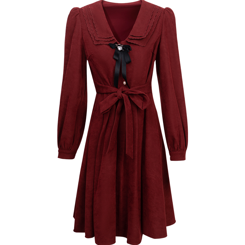 Olrain New Year Red Dress Women's Hepburn Style Little Red Dress Zodiac Year Clothing Red (Upgraded Version) L