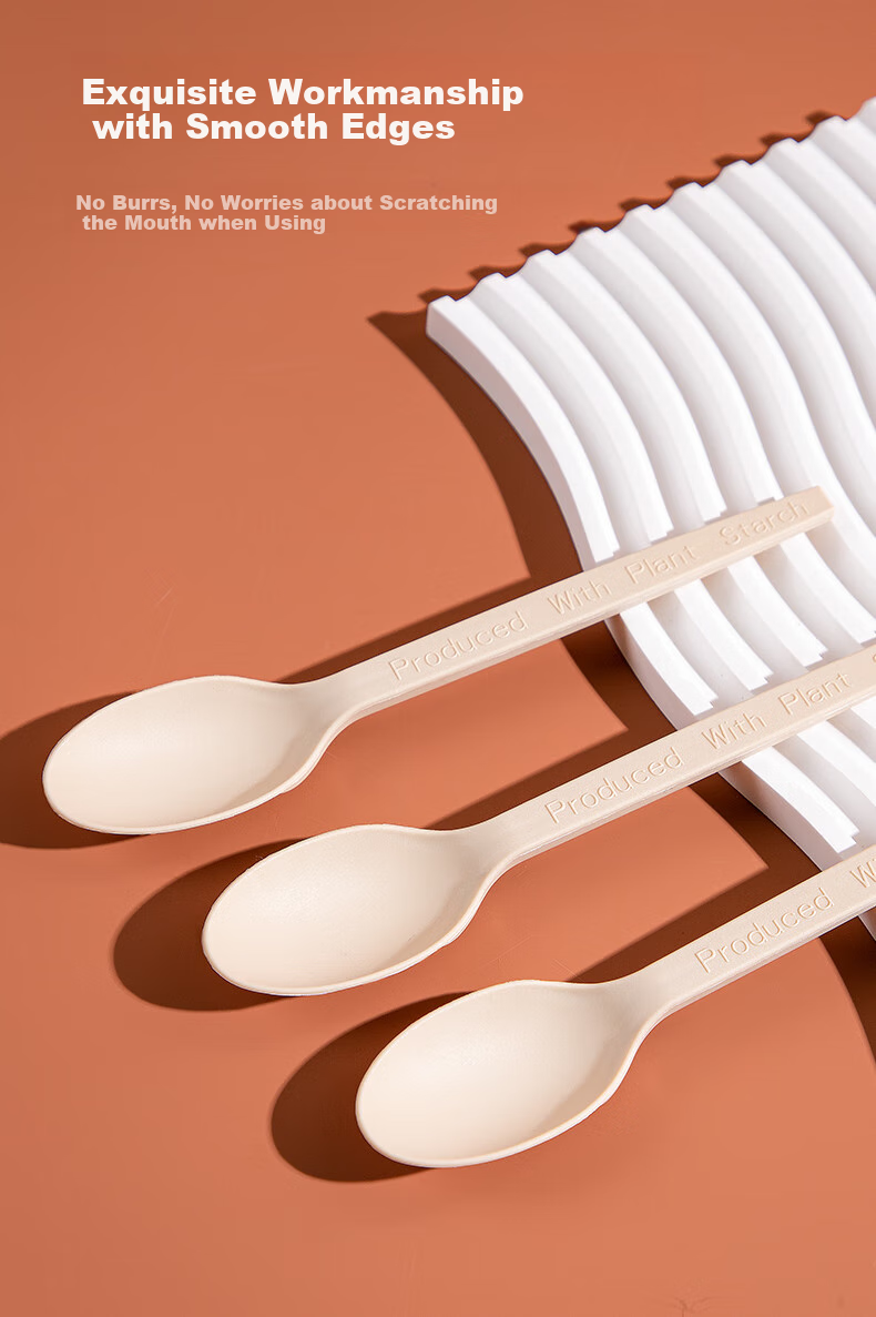Yunlei Long-Handled Corn Starch-Based Biodegradable Soup Spoons, 50 Disposable Thick Spoons, Rice Spoons, Dessert Spoons 7