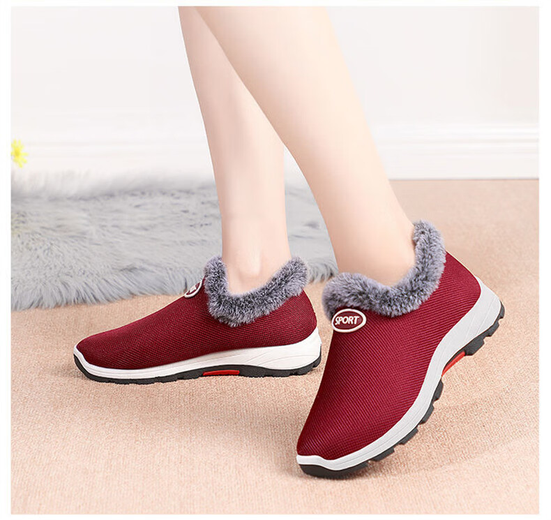 FOOTOPPO Slip-On Fleece-Lined Cotton Shoes for Women, Warm Winter Footwear for Elderly, Traditional Beijing-Style Cotton Shoes for Seniors, Comfortable Slippers for Older Wome 10