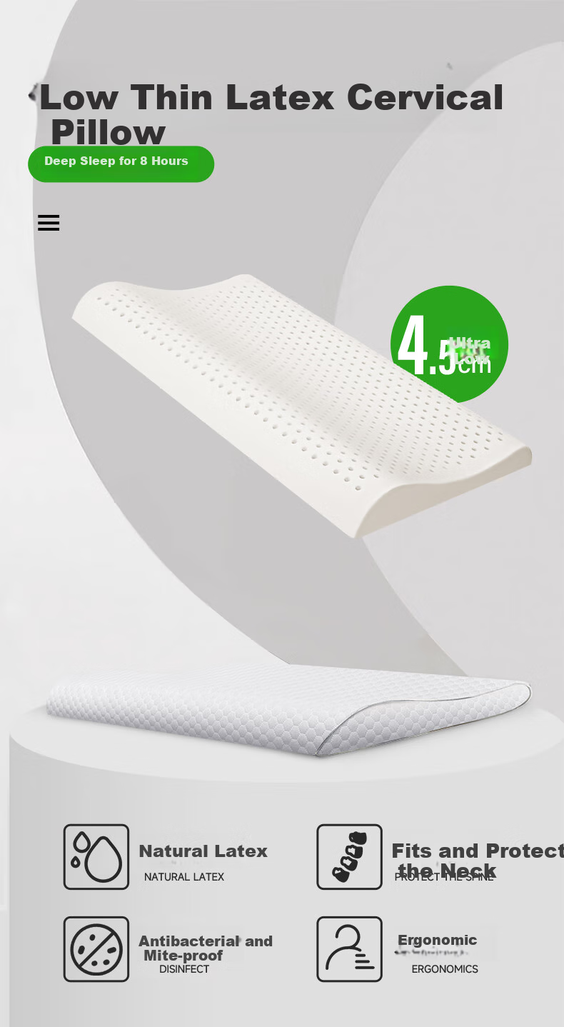 NOYOKE Latex Pillow, Low Thin Cervical Pillow, Short Pillow for Deep Sleep, Imported from Thailand, Natural Latex, Breathable, White S9066 1