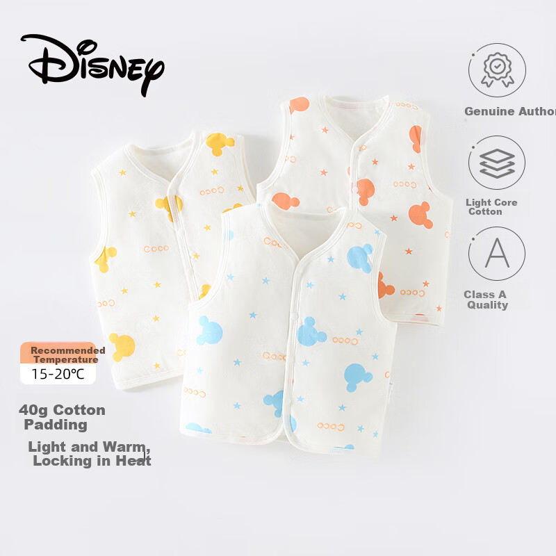 Disney Baby Vest, Newborn Padded Spring And Autumn Waistcoat, Pure Cotton Vest for Boys And Girls, Full Moon Baby Vest, Hundred Days Celebration, Autumn And Winter Season, Size 90