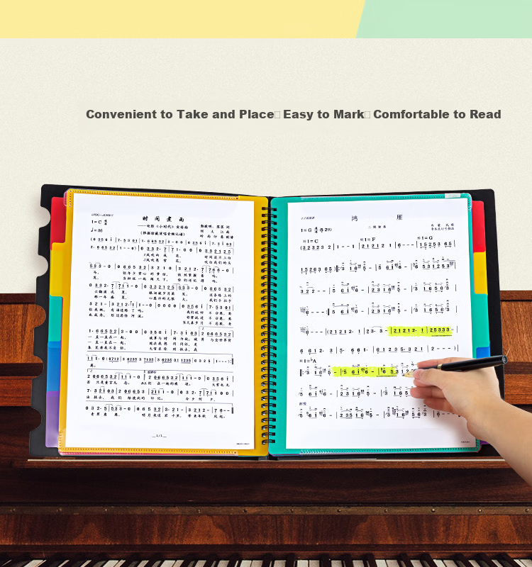 TIANSE Morandi Music Folder A4/40 Pages, Writable Document Folder, Sheet Music Folder, Piano File Folder, Guitar And Guzheng Sheet Music Folder, Non-Reflective, TS-1650, Mint Gree 2