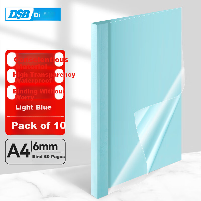 DSB (Disbi) High Transparency Thermal Binding Covers A4, Specialized Glue Binding Covers for Thermal Binding Machines, Light Blue, 6mm, Pack of 10