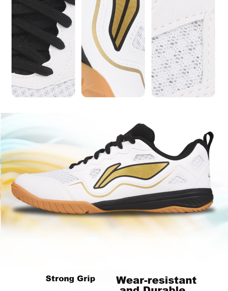 Li-Ning Table Tennis Shoes for Men And Women, National Team Training Style, Breathable Professional Tendon Color Sole Table Tennis Sports Shoes, White Gold 39.5 8