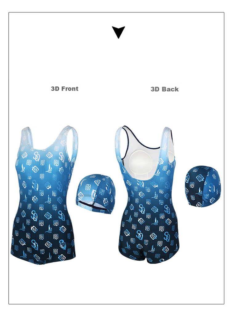 Sanqi Women's Swimsuit, 2025 New Style, Conservative One-Piece, Boyshort, Plus Size, Competitive Professional Training, Hot Spring Swimwear, Blue, Size M 3