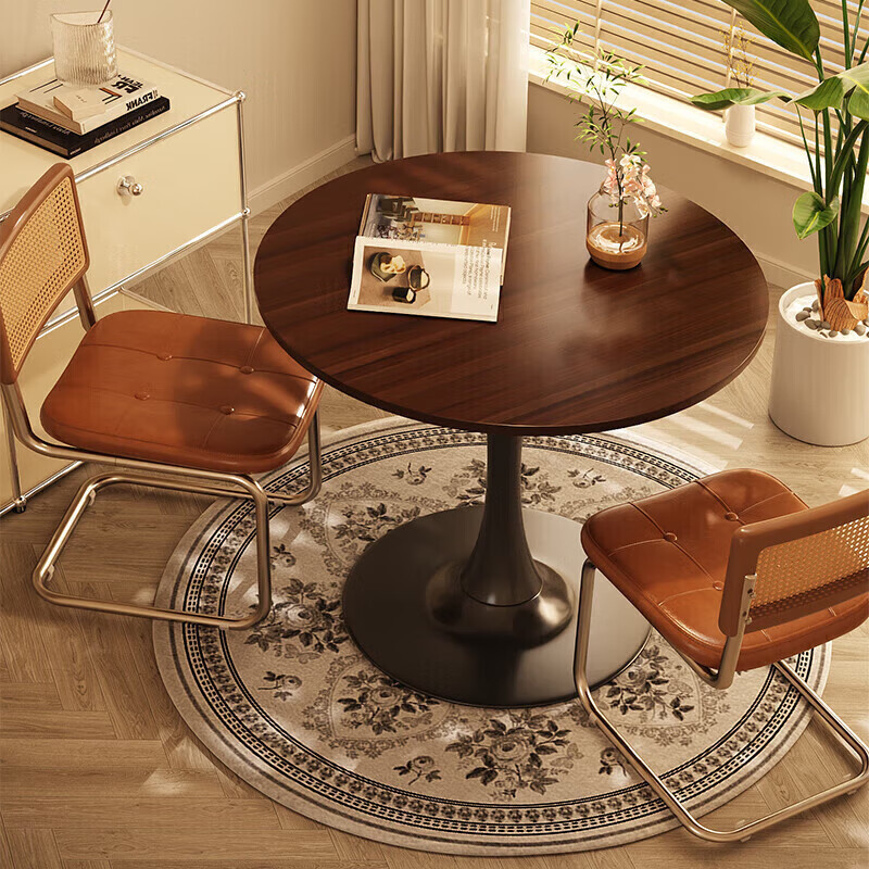 XIAOJIANGCAI Round Dining Table for Home, Small Apartment Restaurant Table, Balcony High-End Table, Tulip Negotiation Table, Walnut, 90*73