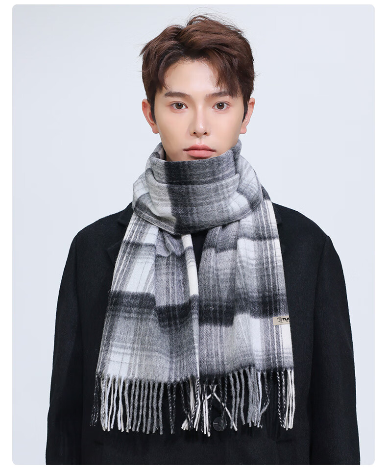 TUCANO Pure Wool Scarf Men's Autumn Winter Classic Plaid Warm Cold-Resistant Neck Warmer Birthday Gift for Boyfriend Husband 4