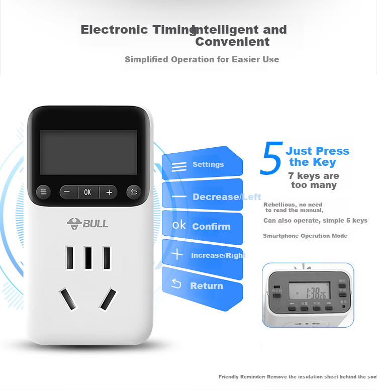 BULL Mechanical Timer Socket/converter, Power Outage Detection, 24-Hour Cycle, Suitable for Electric Water Heaters/mobile Phone Companion GND-2 4