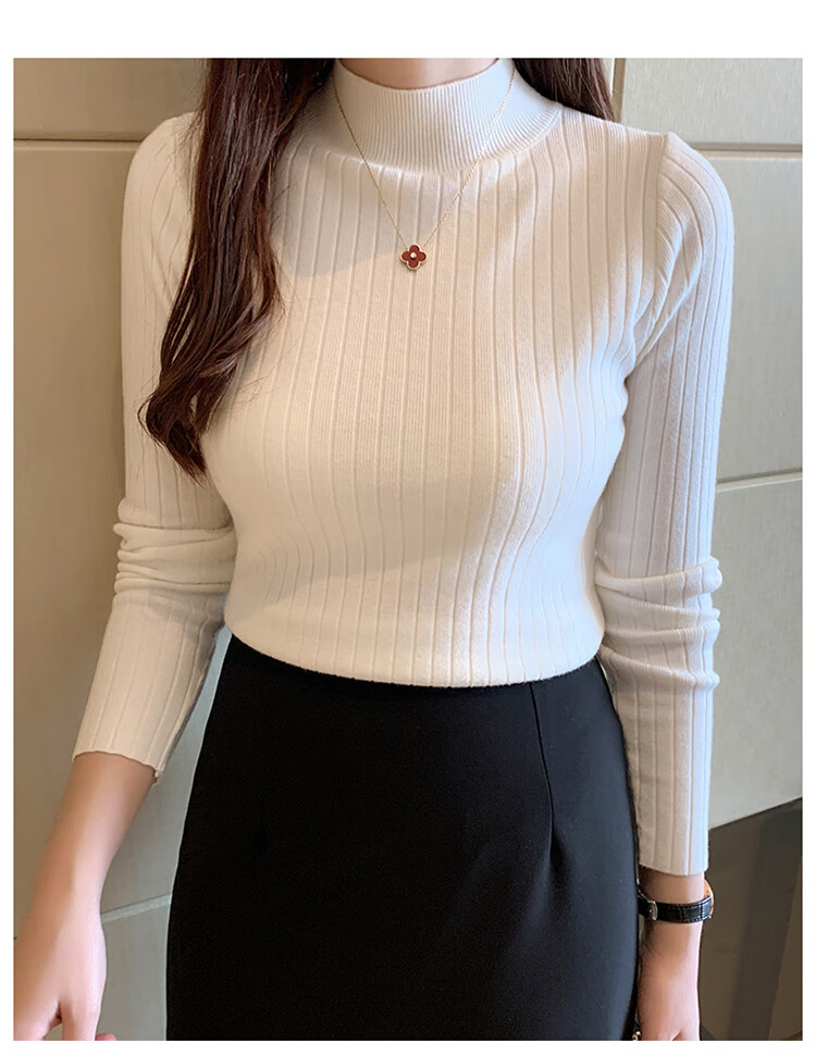 GRACEWELL Women's Knit Sweater Autumn Winter Elegant Half Turtleneck 2025 New Slim Fit Basic T-Shirt Top 7