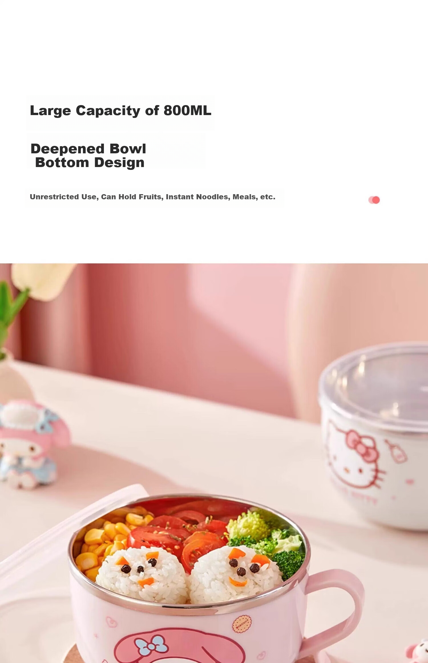 MANCHAOJIA Meleti 1400ml Stainless Steel Bowl with Lid, Heat-Resistant Handle Soup Bowl for Students, Tableware Set with Chopsticks And Spoon Included 11