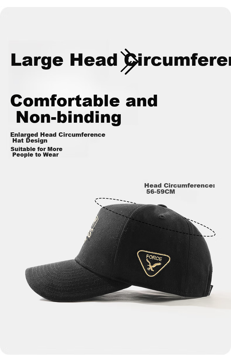 CACUSS Baseball Cap for Men, All-Season Style, Visor Hat, Sun Hat, High Crown, Large Head Circumference, Outdoor Sports Cap for Men, Black And Gold Medium 8