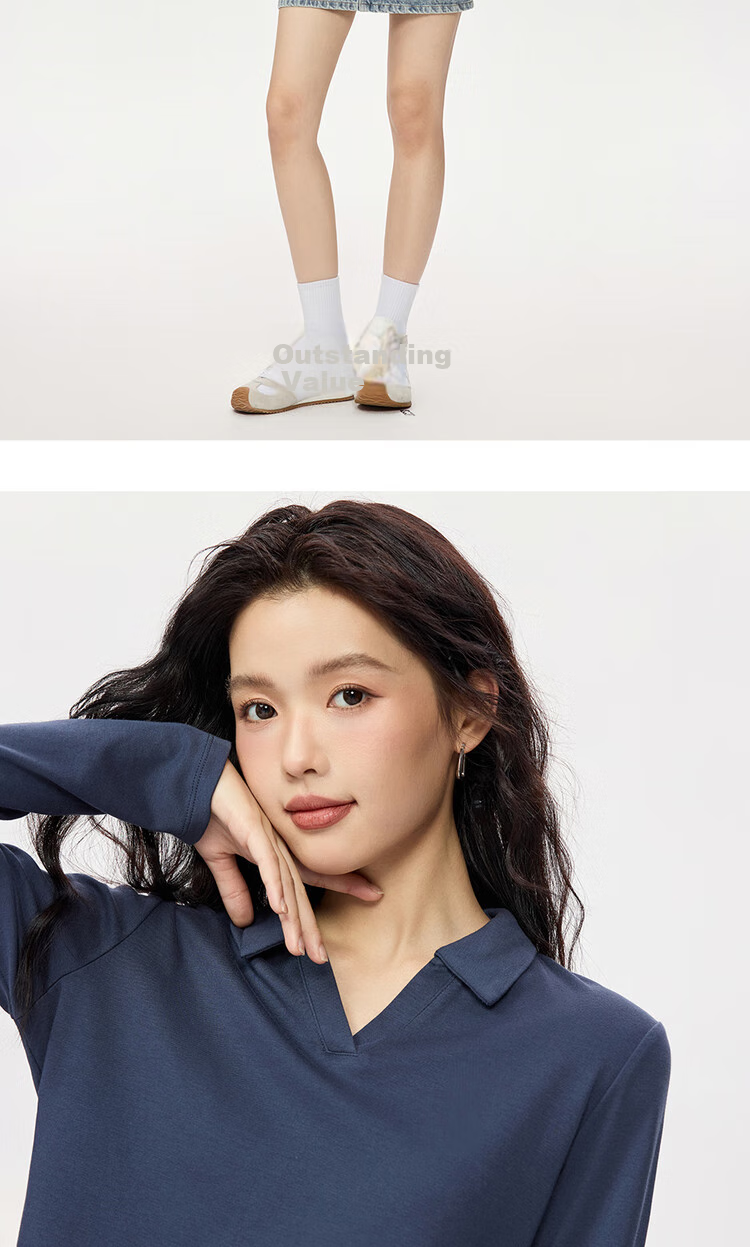 ZARA Long Sleeve Polo Shirt Women Autumn and Winter Pure Cotton Ladies Slim Fit V-neck Top 05315781 13