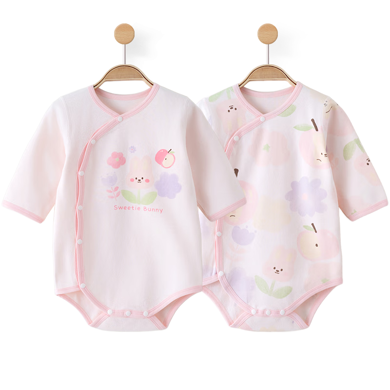Shubeiyi 2-Pack Baby Clothes Newborn Unisex Romper Bodysuit Triangle Long Sleeve Pink 90cm