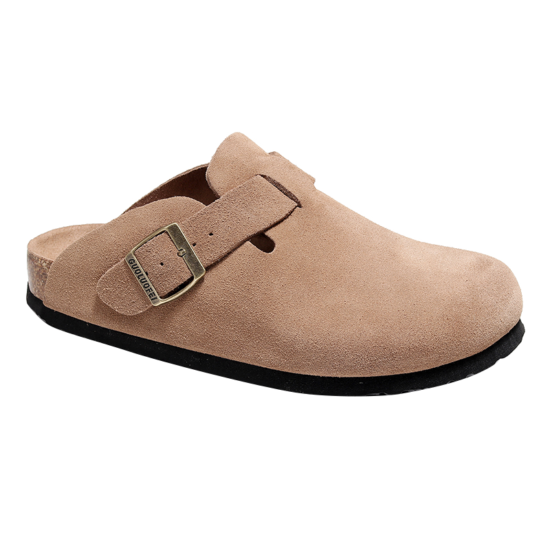 GUOLUOFEI First Layer Cowhide Toe-Cap Men's Outdoor Comfortable Soft Sole Premium Breathable Genuine Leather Toe-Cap Half Slippers Coffee Color Size 42