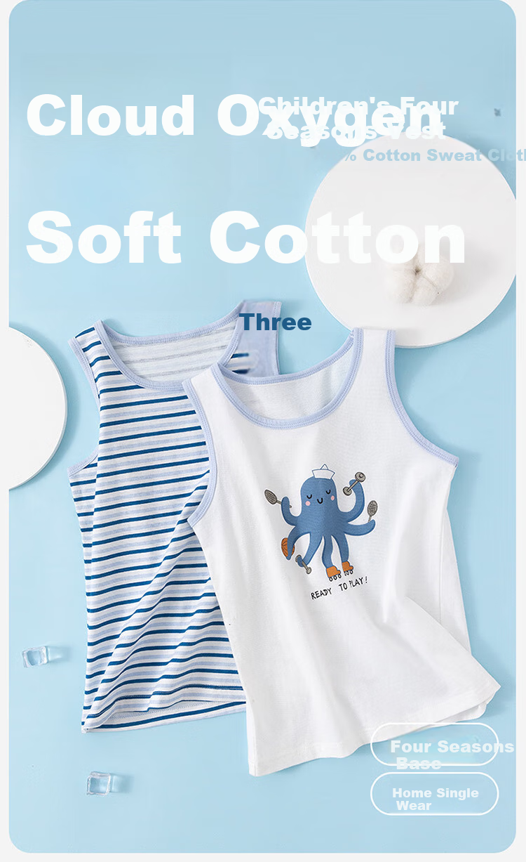 Dingguagua Children's Thin Cotton Undershirt Vest for Boys, Summer Lightweight Undershirt, Pack of 2, Combination Two 120 2