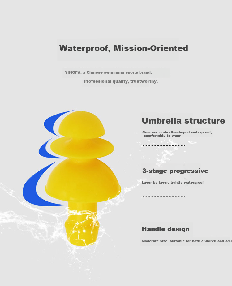 YINGFA Swimming Earplugs, Silicone Swim Ear Loops, Soft Comfortable Professional Swimming Gear, Yellow 2