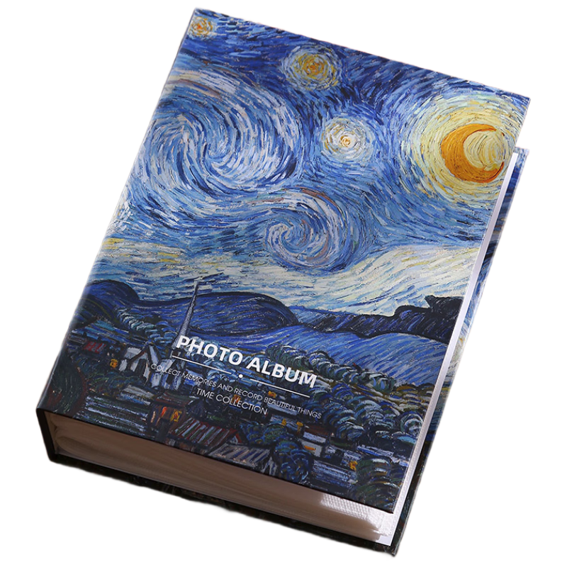Qiyuan Photo Album 5x6 Inch 100-Pocket Insert Style Oil Painting Storage Book Large Capacity Family Album Couple Graduation Memory Book Starry Night