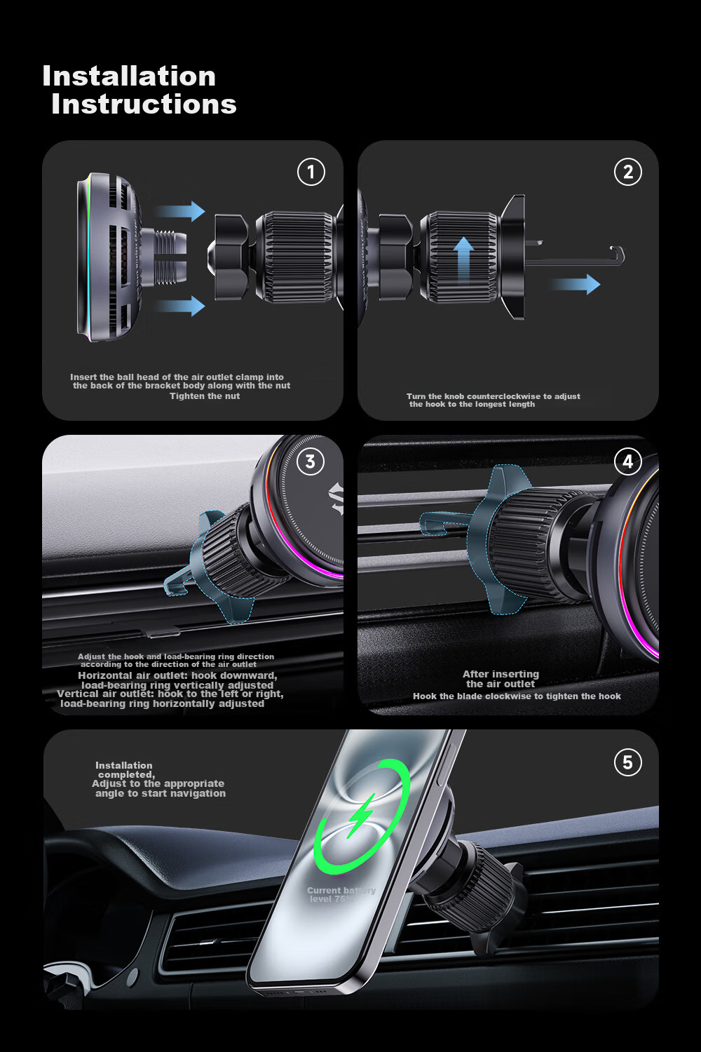 Heisha Car Wireless Charging Phone Holder, Magnetic Cooling Stand for Car Charger, Compatible with Apple, Huawei, Xiaomi, Low Temperature Fast Charging, Strong Magnetic Attractio 19