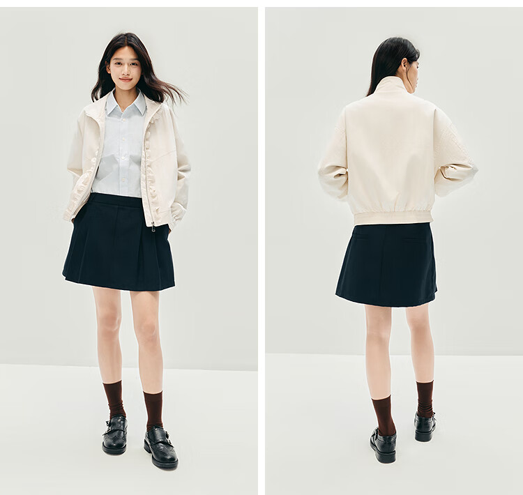 Semir Women's Autumn Jacket with Ruffle Trim, Curved Elbow Sleeves, Loose Texture White Coat 10A525108005 5