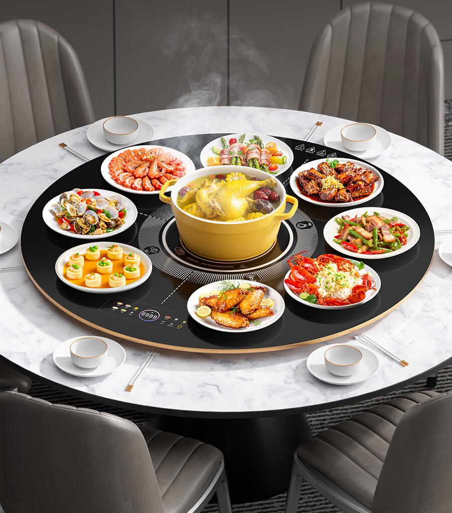 Triangle Warm Dish Board Food Warmer Heating Plate Household Multifunctional Dining Table Turntable Electric Heating Plate Heating Pad 60cm + Manual Turntable 4