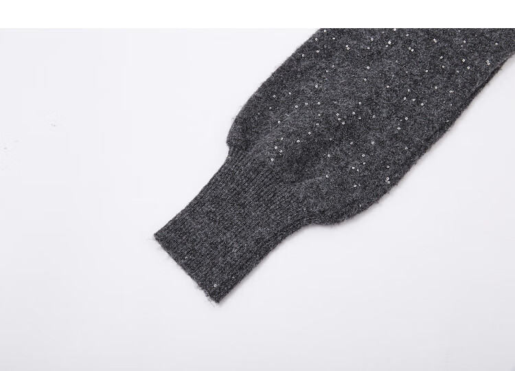 Demana "Brilliant Star" Winter Wool-Blend Heavy Sequin Round Neck A-Line Tie-Waist Elegant Women's Dress 4