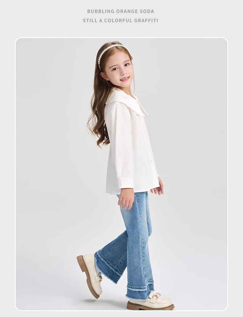 Romon Kids French Style Ruffle Collar Shirt Girls Spring Autumn New White Versatile Shirt White 110 10