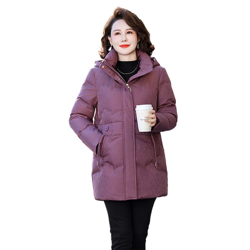 SNOWFLYING Women's Down Jacket 2025 Mid-Length Loose Warm Coat for Moms, Bean Paste Color, Size L