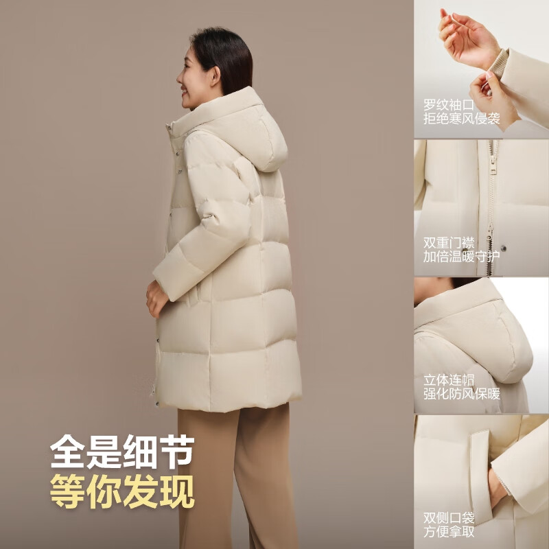 BOSIDENG Women's 25-Year 90% Down Thickened Hooded Loose Mid-Length Winter Coat in New Year Red
