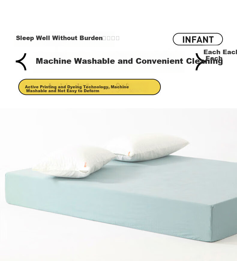 Grace Class 7A Antibacterial Fitted Sheet, Pure Cotton Washed Cotton Bed Cover, Full Coverage Mattress Protector, for 1.8m Bed, Tingqing Color 10