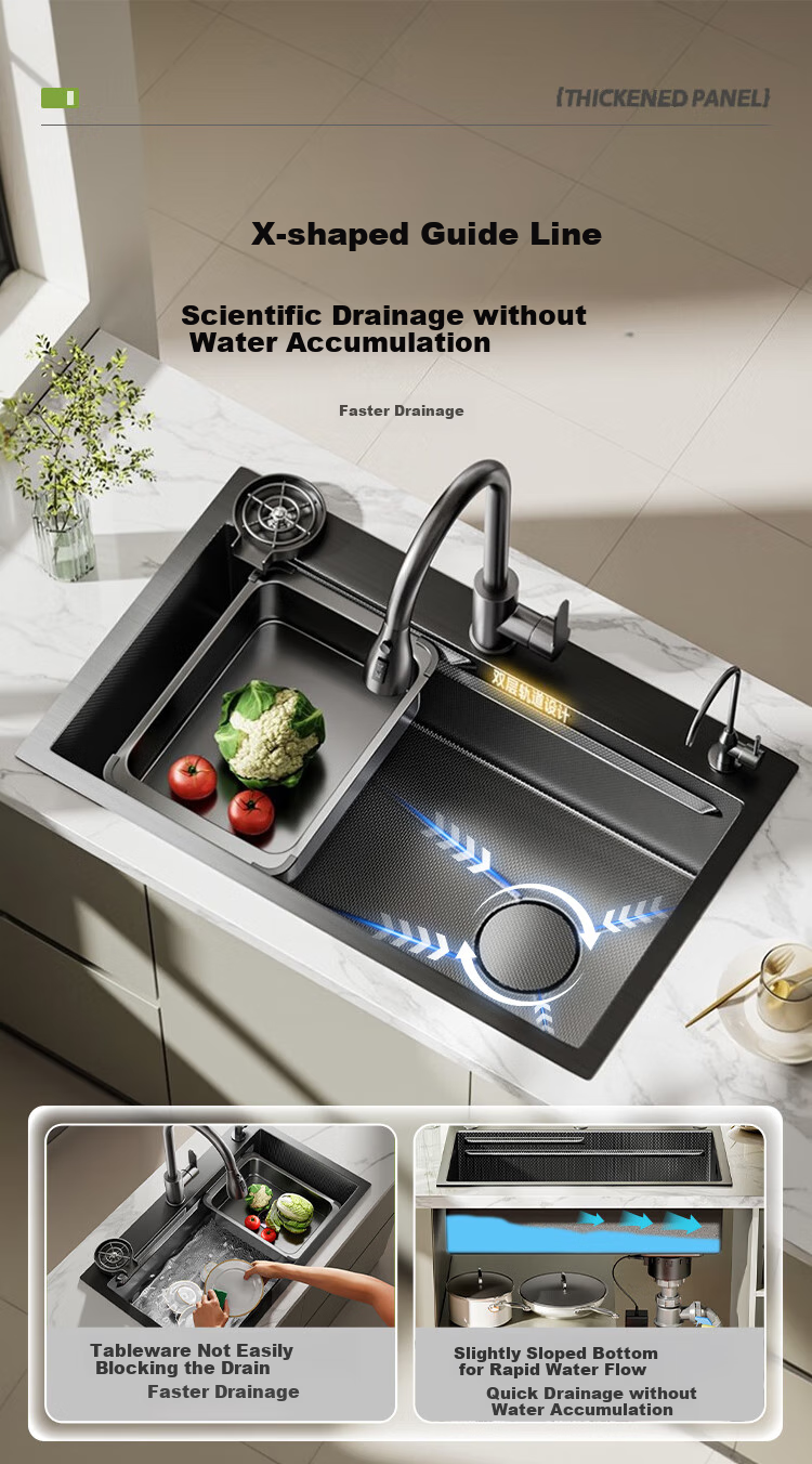 MJONI [15% Refreshing Subsidy] Kitchen Sink Large Single Basin, Vegetable Washing Sink Integrated Basin, 304 Stainless Steel Dishwashing Sink 9