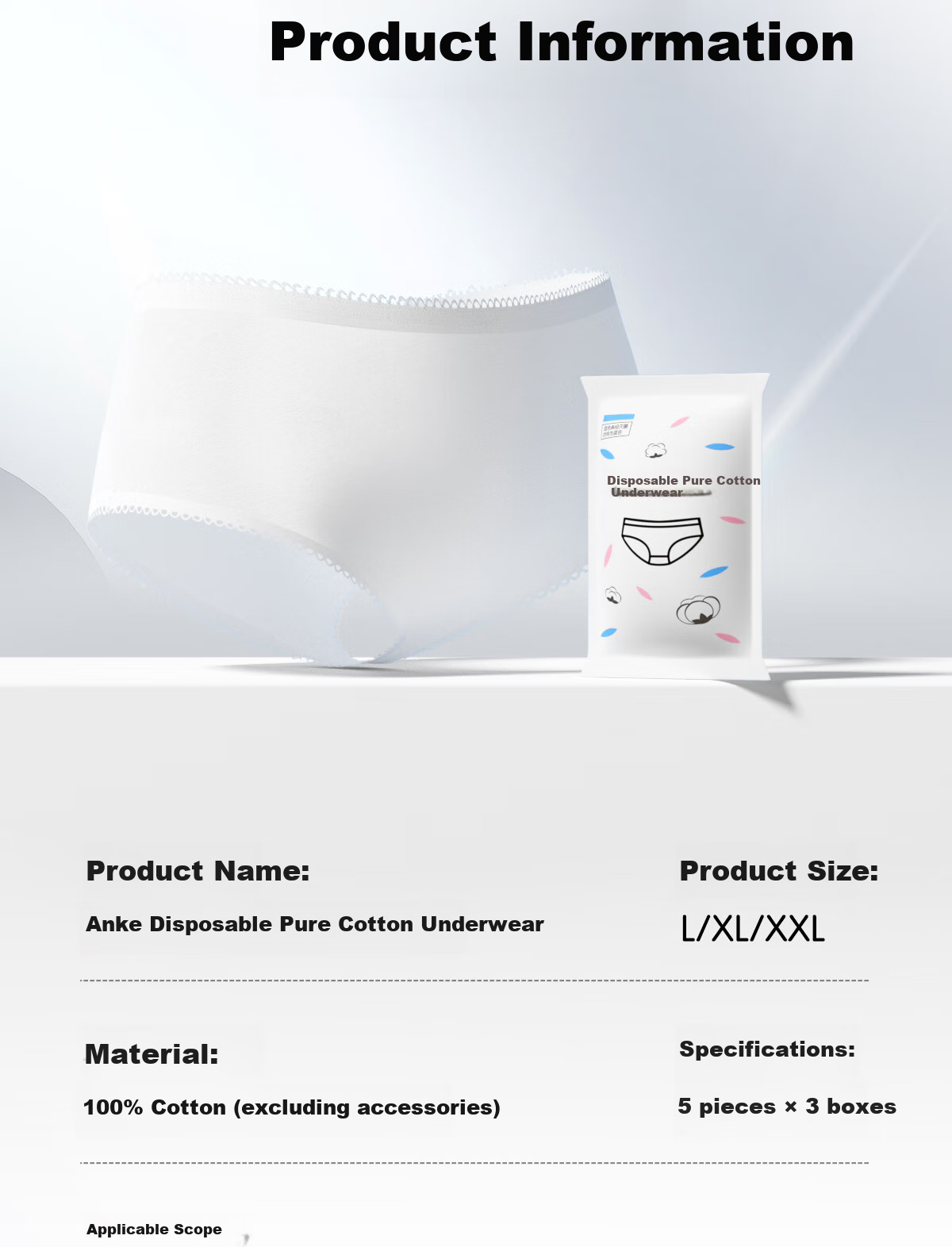 Ankexin Pure Cotton Disposable Underwear for Women, 100% Cotton, No-Wash, 15 Individually Wrapped, for Pregnant Women, Menstruation, Travel, Business Trips, XL Size 14