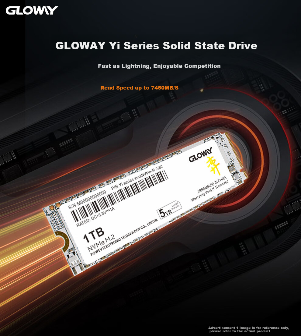 Gloway 1TB SSD, M.2 Interface (NVMe Protocol), PCIe 4.0x4, 7450MB/s, Yangtze Memory TLC Particles, Bo Series 3