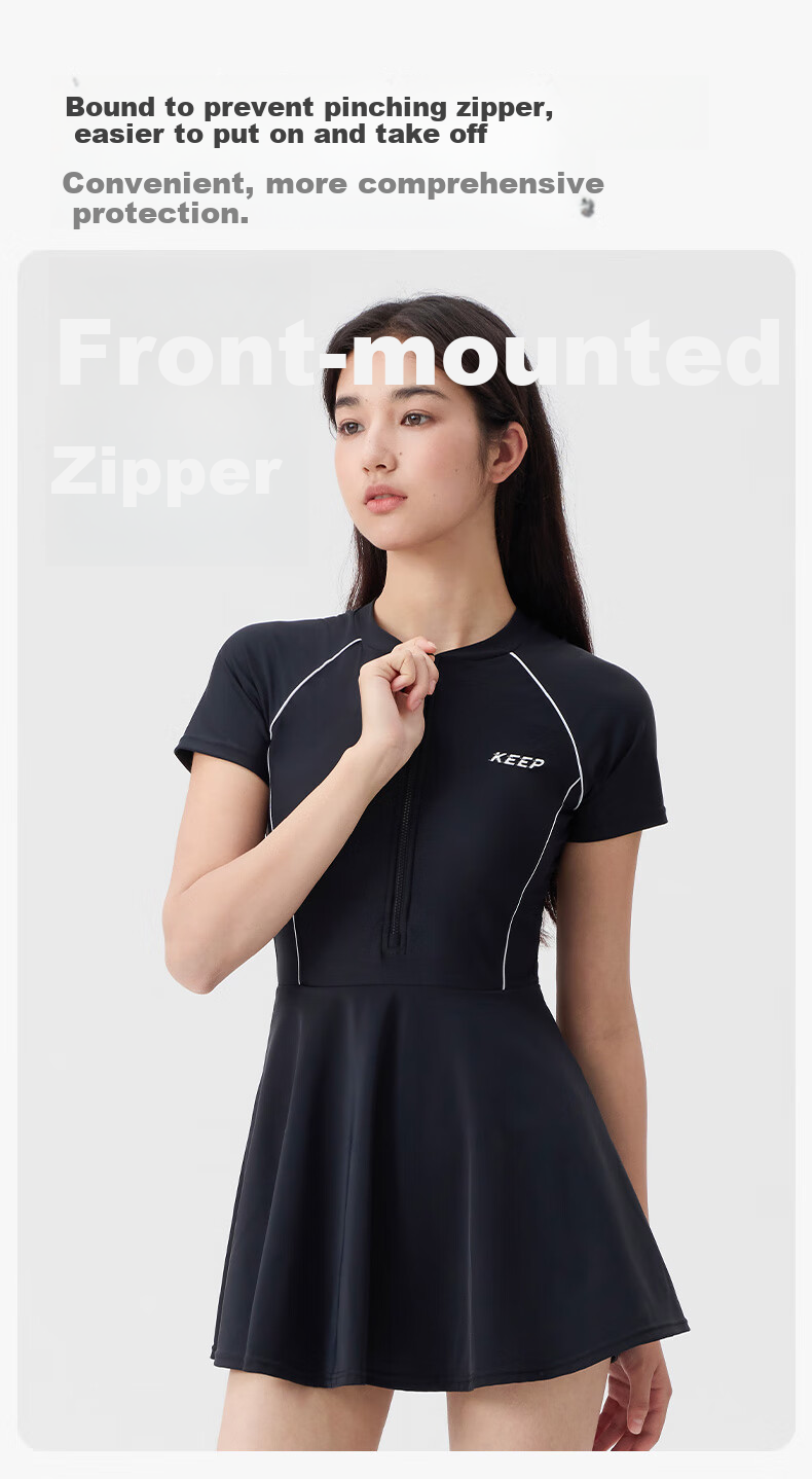 Keep One-Piece Swimsuit Dress for Women, Professional Conservative Plus Size Hot Spring Swimwear 599 Black XXXL 8