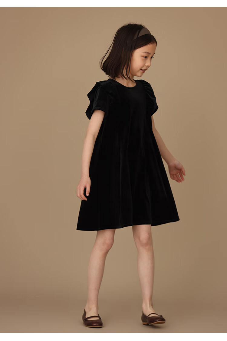 Hacikis Kids Summer Velvet Dress Korean Style Birthday Dress Little Black Dress Girls Formal Wear Black 170 14