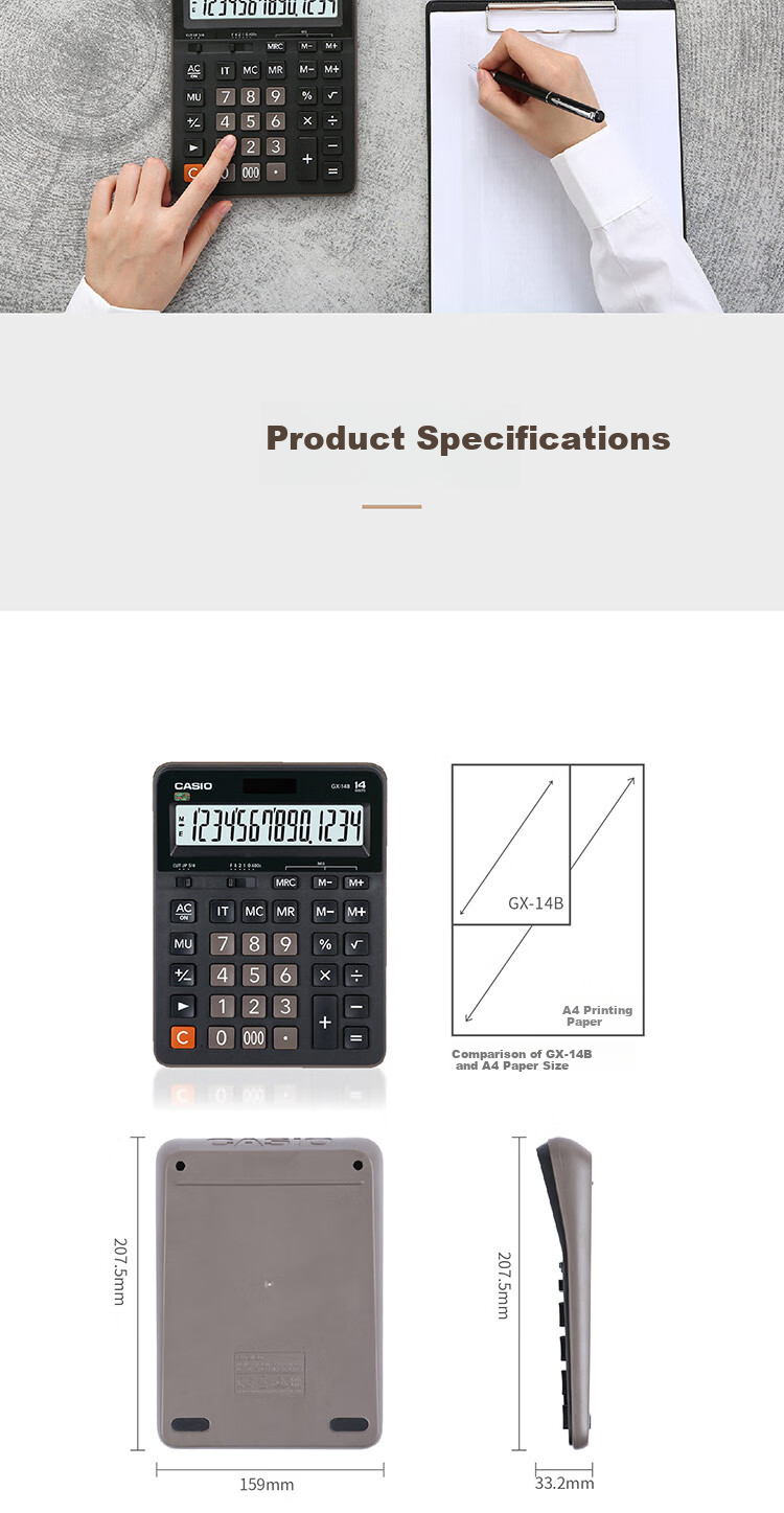 CASIO GX-14B Business Calculator, 14-Digit Display, Large Desktop Office Calculator, Black Classic Model 3