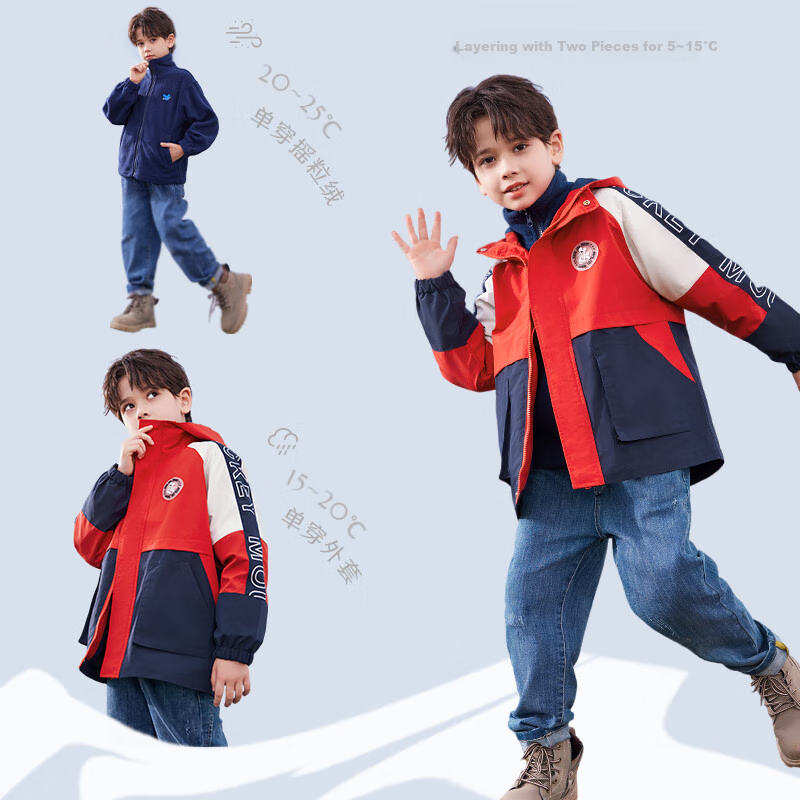 Disney Boys' Windbreaker Jacket, Children's Autumn And Winter Fleece Two-Piece Set, Big Kids' Three-In 3CS021 Blue 110