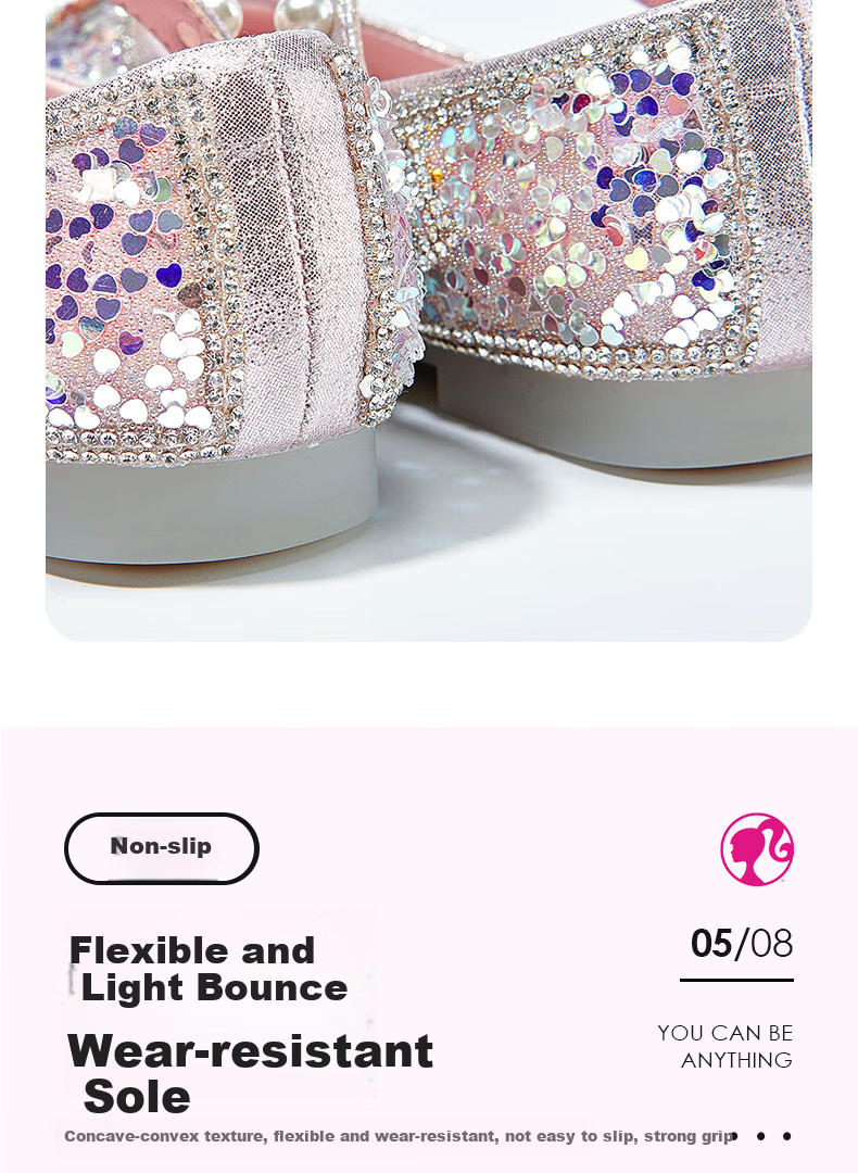 Barbie Girls' Spring And Autumn Fashion Crystal Shoes, Princess Girls' Leather Shoes, Fashion Shoes DA6512, Pink, Size 31 7
