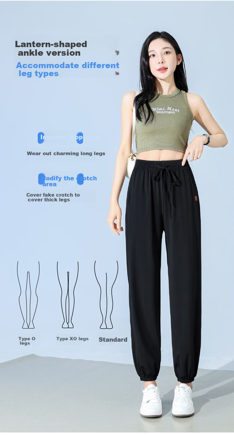 FitonTon Ice Silk Quick-Dry Pants for Women, Summer Lightweight Drawstring Slimming Casual Mosquito-Proof Pants for Running, Fitness And Sports, Size L 5