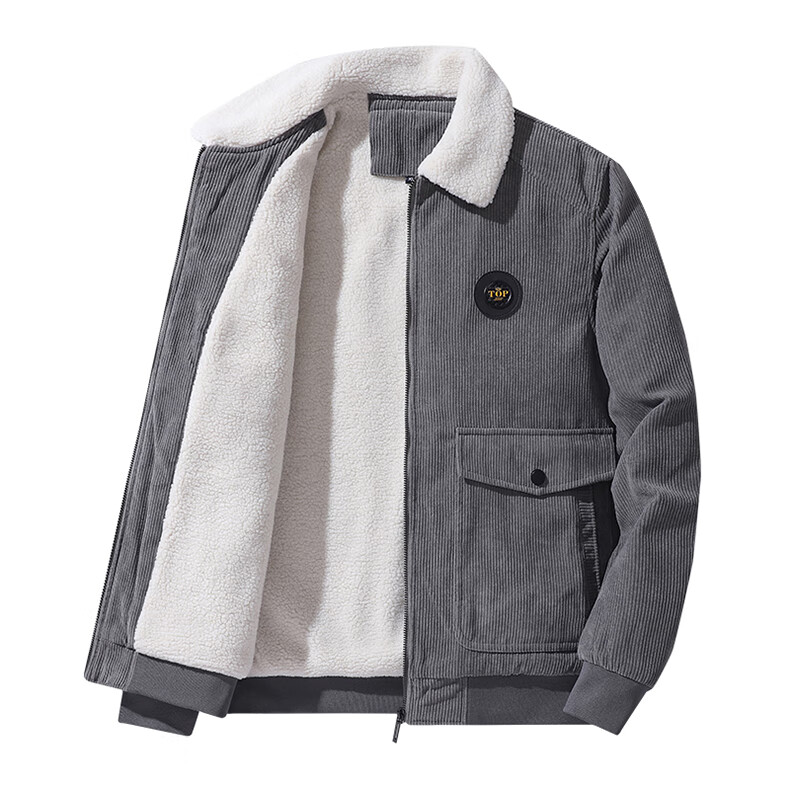 ROMON Men's Autumn Business Casual Fleece-Lined Thick Corduroy Warm Jacket Executive Coat 2XL 7