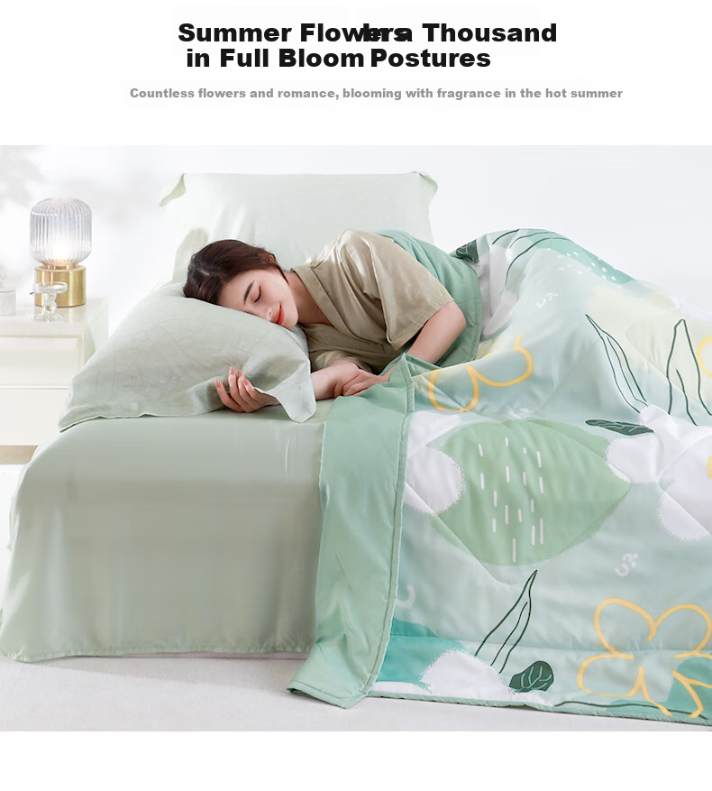 Hengyuanxiang Summer Cooling Fiber Quilt, Washable Machine-Washable Air Conditioning Quilt, Thin Summer Quilt with Floral Pattern, 200*230cm, 2.8 Ji 4